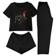 thumbnail image 2 of EchfiProm Womens Christmas Pajamas 3 Piece Set Loungewear Cozy Cute Short Sleeve Long Pants Black Pjs Set for Adults Xmas, 2 of 8
