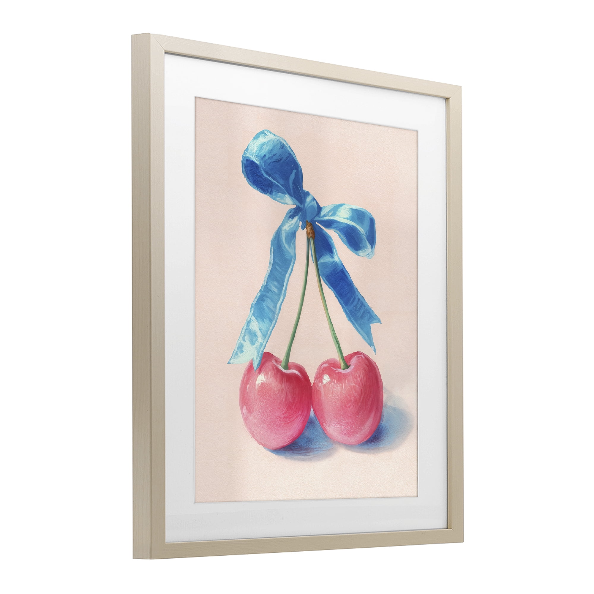 Stupell Industries Twin Cherries with Blue Ribbon Birch Framed Print Under Glass, design by Imagine It Images