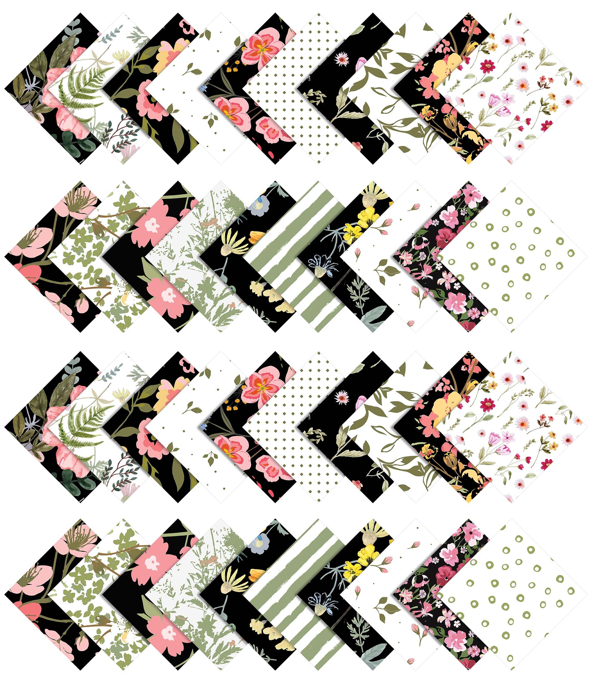 Soimoi 40Pcs Floral Print Cotton Precut Fabrics For Quilting Craft Strips 2.5x42inches Jelly Roll - Multicolor