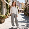 thumbnail image 2 of mgoYE Tween Girl Clothes 2 Pieces Outfit Set Off Shoulder Bow Print Top + Pant Fall Winter Spring Clothing, 2 of 9