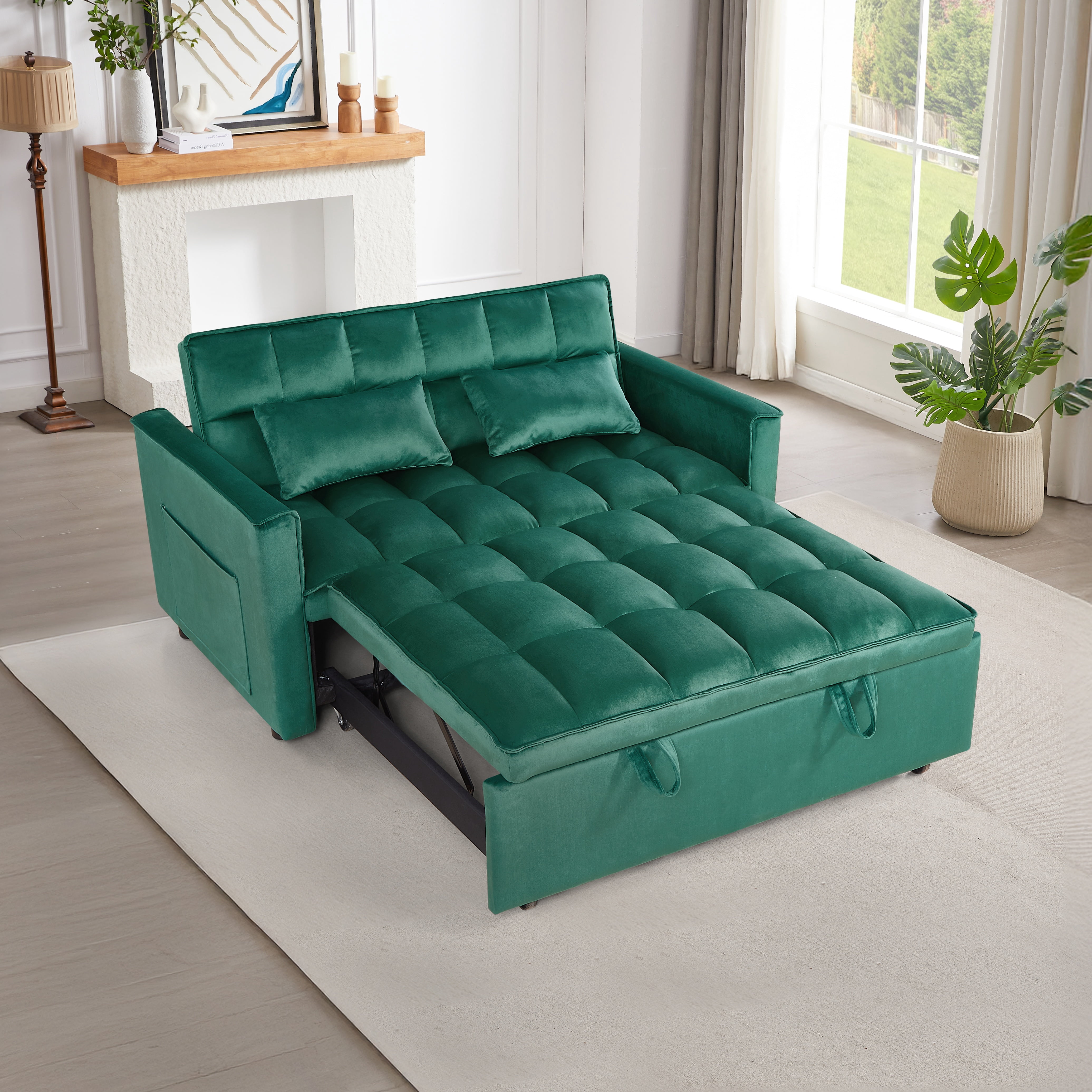 Gewnee 54" Velvet Upholstered Pull Out Sleeper Loveseat for Home,Office,Guest Room.Green