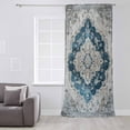 thumbnail image 3 of Blue Boho Floral Semi Sheer Curtains Drapes for Living Room, Bedroom, French Doors Window 72 Inches Long, Vintage National Floral Textured Rod Pocket Chiffon Curtain Drapery Voile Draperies Panel, 3 of 6