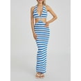thumbnail image 5 of Women Knit Dress, Tie-up Halter Dress Striped Summer Long Dress for Party Cocktail, 5 of 9