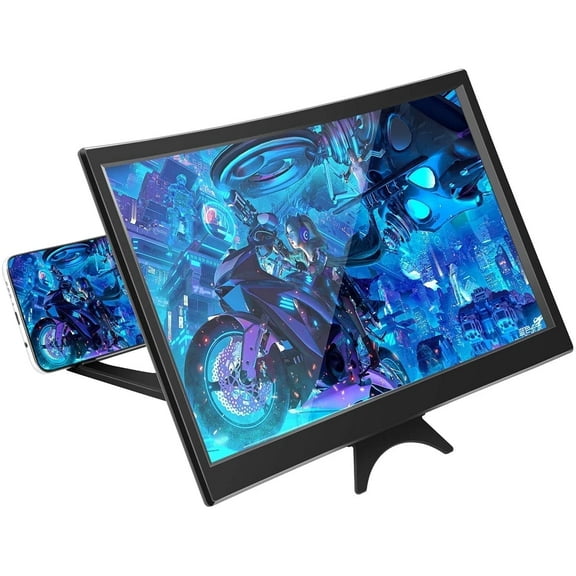 Syenll 12" 3D Curved Screen Magnifier, HD Amplifier Projector Screen Enlarger for Videos, Gaming, Phone Stand Holder Compatible with Smartphones