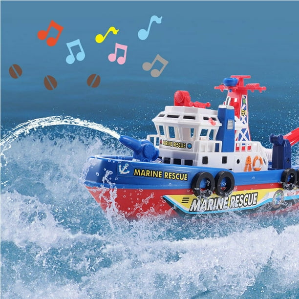 Electric Fire Boat Kids Bath Toys LED Flashing With Light Sound Watercraft US