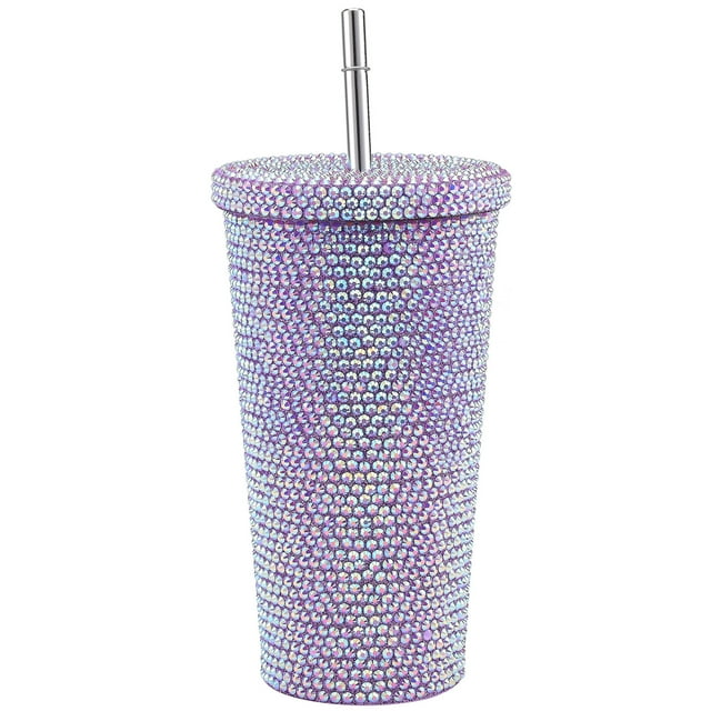 Botella de agua de 500 ml de acero inoxidable con decoración de diamantes de imitación, taza de agua al vacío para mujer