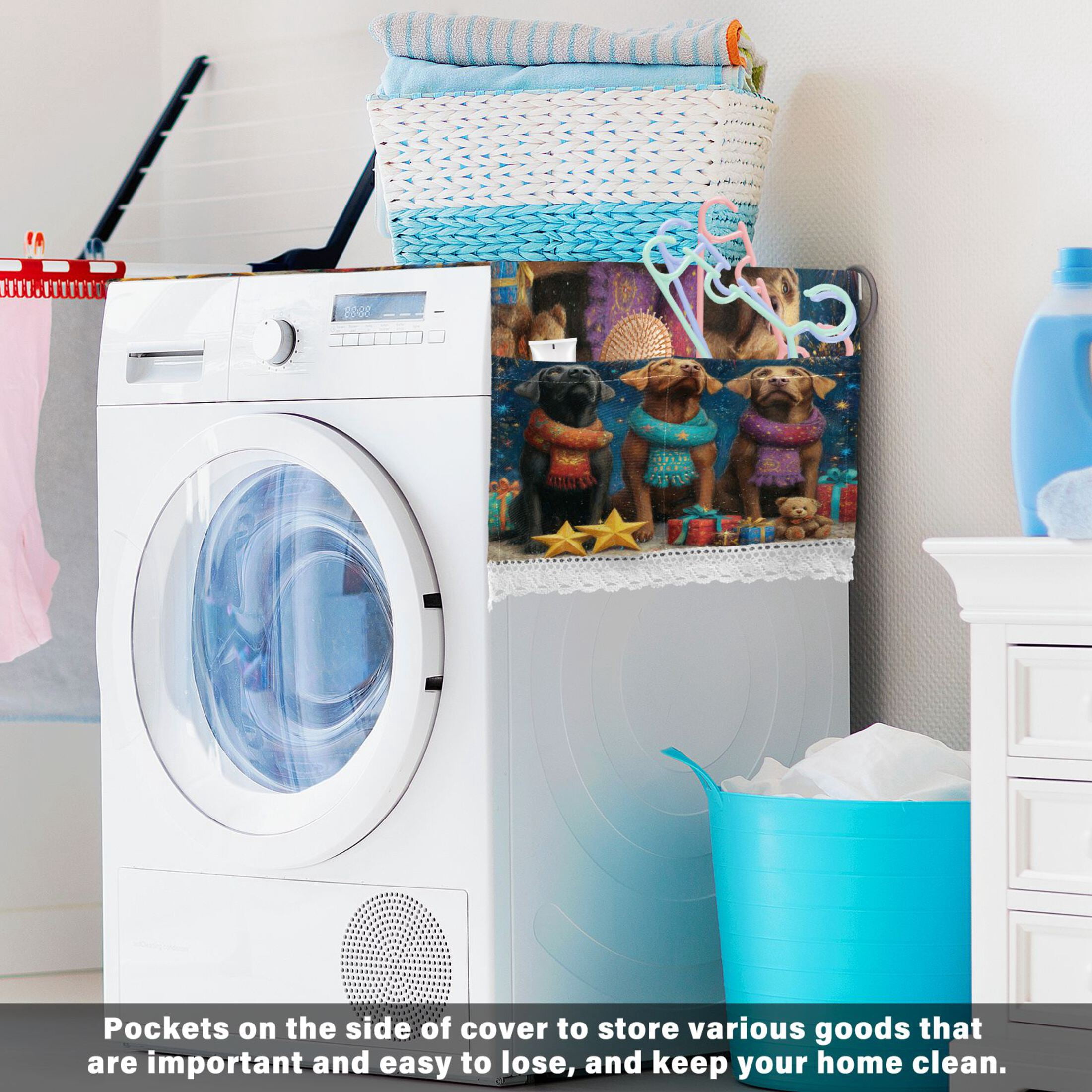 Wobogo Starry Night Labrador Washing Machine Cover Dustproof Washer Dryer Cover Waterproof Laundry Room Decorative Protector