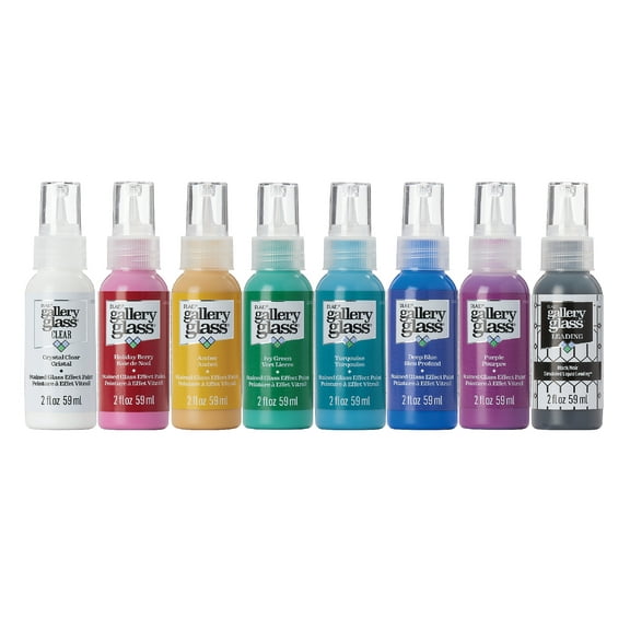 Gallery Glass Stained Glass Acrylic Paint Kit, 8 Piece Glass Paint Set, 2 fl oz, Jewel Tones