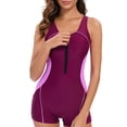 thumbnail image 2 of Women's Sleeveless One Piece Wetsuit Conservative Sexy Backless Color Matching Swimsuit with Removable Bra Pads for Swimming Vacation,Purple,3XL, 2 of 8