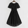 thumbnail image 6 of Womens Floral Maxi Dress - Short Sleeve Summer Boho Wedding Guest Dress Tie Waist Empire Waist Chiffon Modest Midi Dresses Black L, 6 of 7