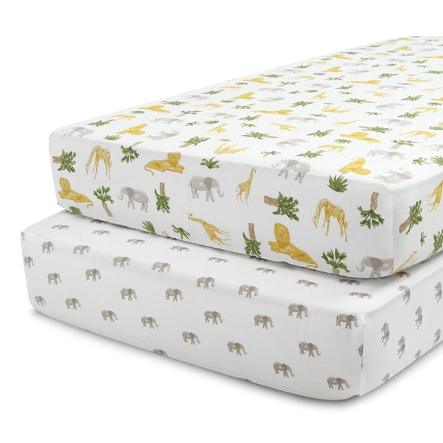 Sábanas Ajustables para Cuna Delta Children 71x132 cm Safari Friends Paquete de 2