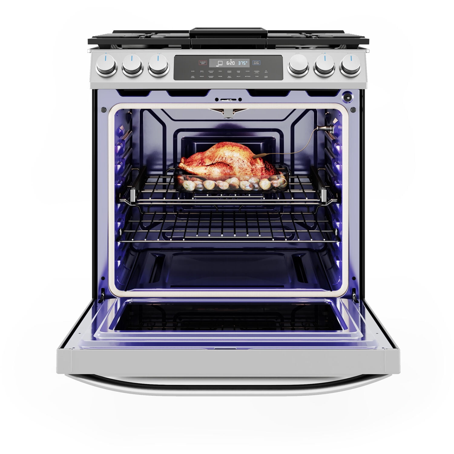 Midea 30-In Slide-In Gas Range with Wi-Fi Connectivity and Fan Convection, Stainless Steel, MGS30S2AST