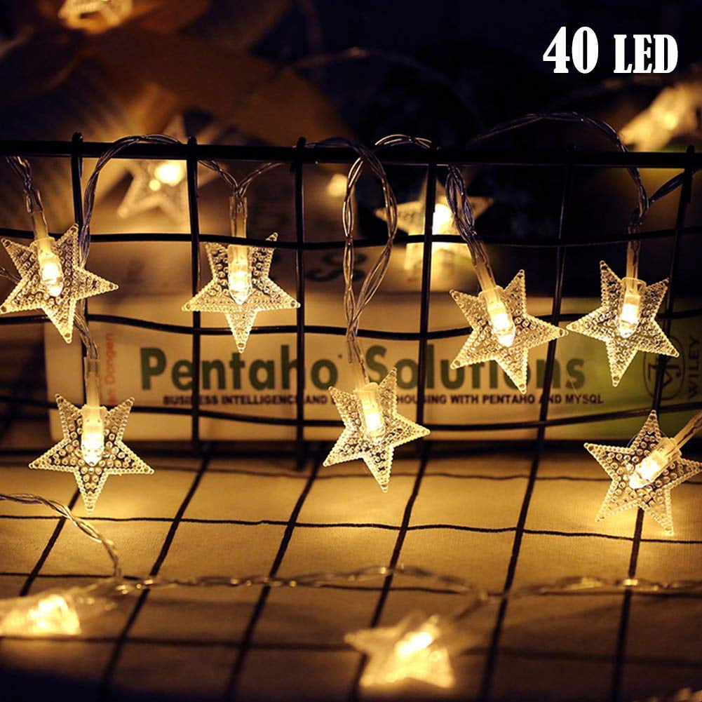 Barhalk 40 LED 6M Star String Lights Battery Operated Fairy Lamp Ooutdoor Indoor Decorative Hanging Nightlights for Home Theme Party Festival Xmas Holiday New Year Garden Yard Decor 