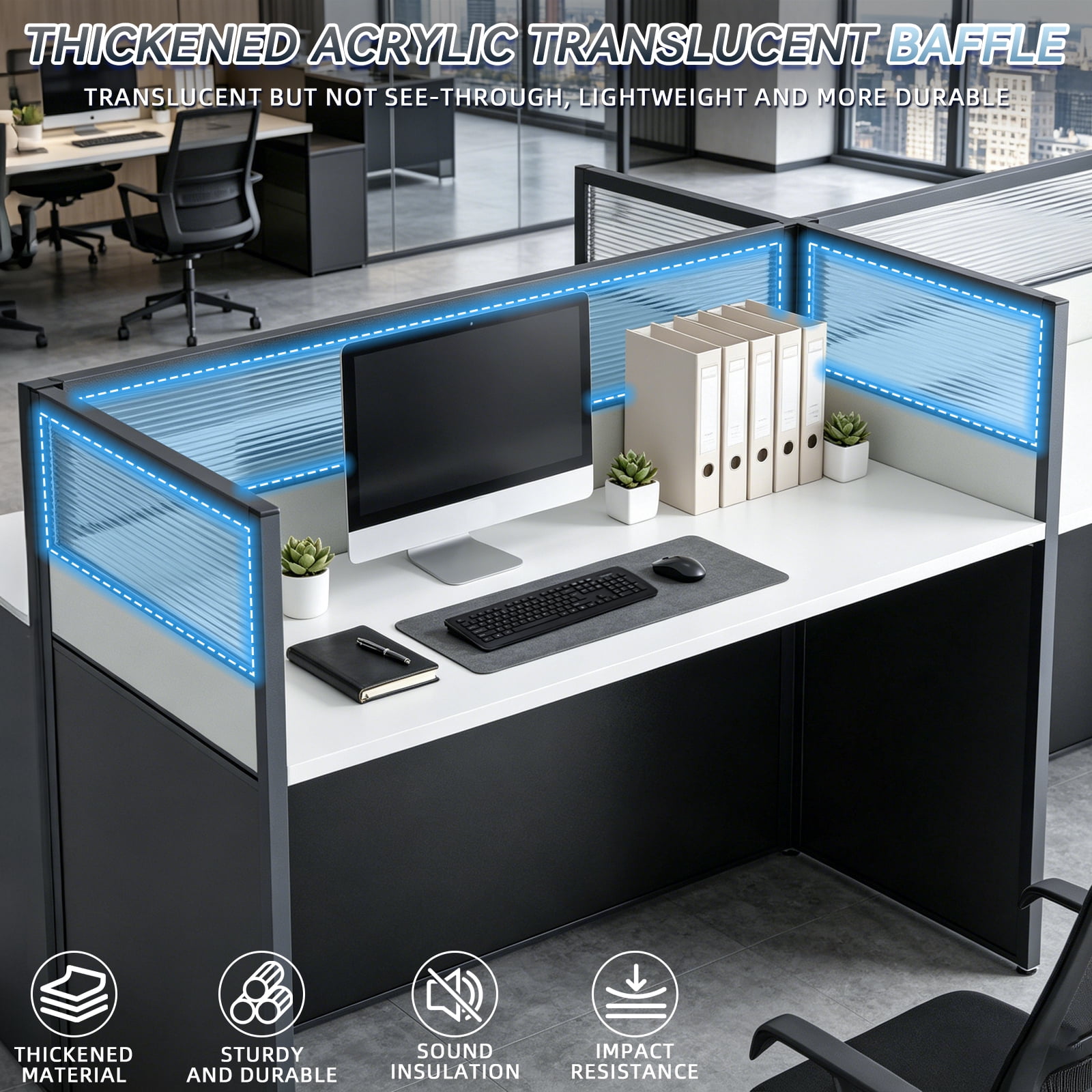 Vakiorn 2 Person Office Cubicle Workstation 96.8 inch Dual Desk with Privacy Panels 25mm Thick Top Adjustable Feet Cable Management for Home Commercial Black White