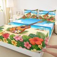 thumbnail image 4 of Castle Fairy Floral Ukulele Beach Queen Sheets 4 Pieces,Hibiscus Palm Summer Coastal Graphic Queen Sheet Sets,Orange Blue,1 Fitted Sheet,1 Flat Sheet and 2 Pillowcases, 4 of 6