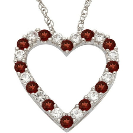 .48 Carat T.G.W. Garnet and .72 Carat T.G.W. CZ Sterling Silver Heart Pendant, 18"
