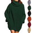 thumbnail image 4 of Vestido suéter de cuello alto Vestido jersey de manga larga Suéter de color puro de gran tamaño para mujer Verde S, 4 of 6