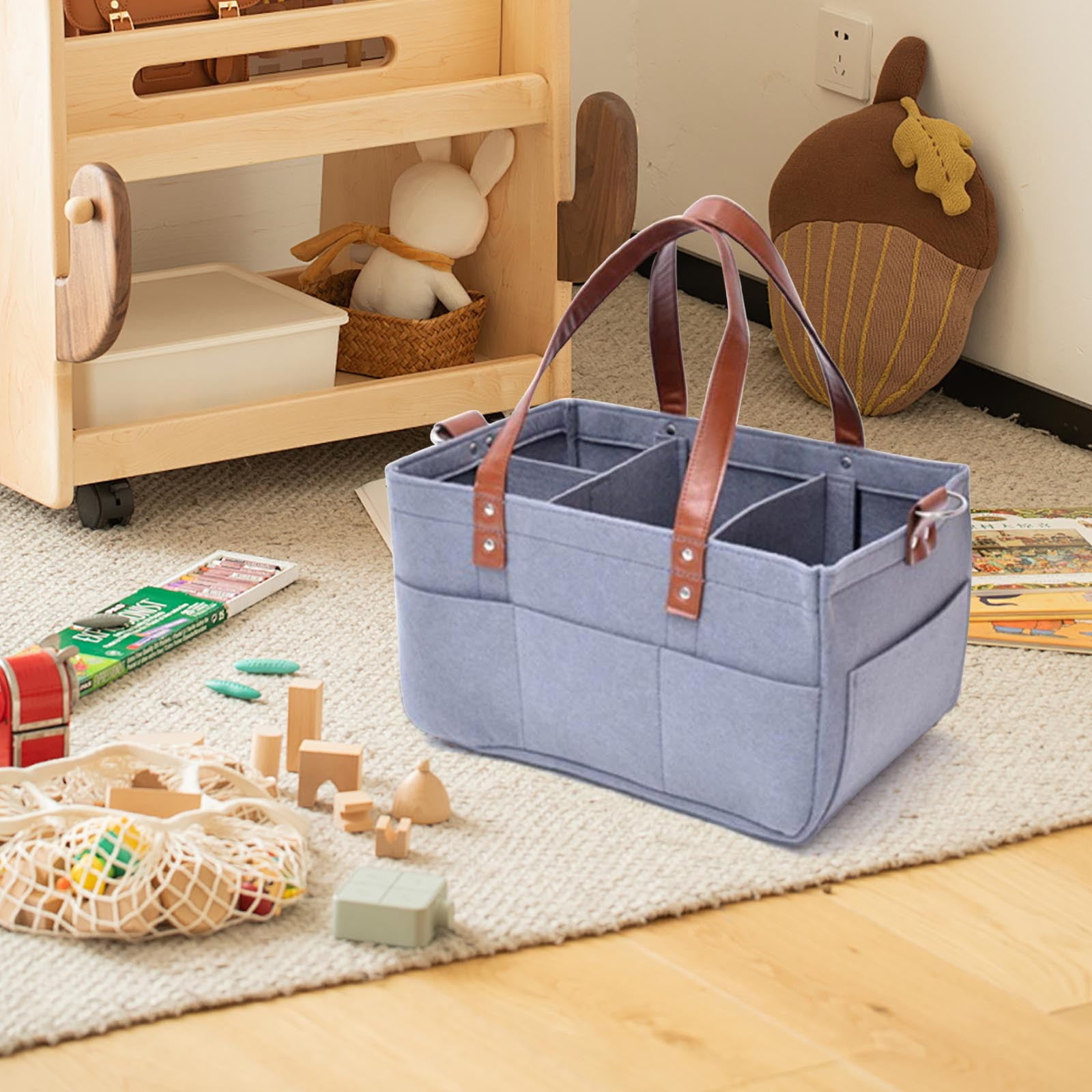 Foldable Nursing Organizer & Portable Diaper Caddy - Multifunctional Storage Bag for Car Travel, Breast Pump Storage,Baby Essentials with Removable Compartments Large Capacity Gray