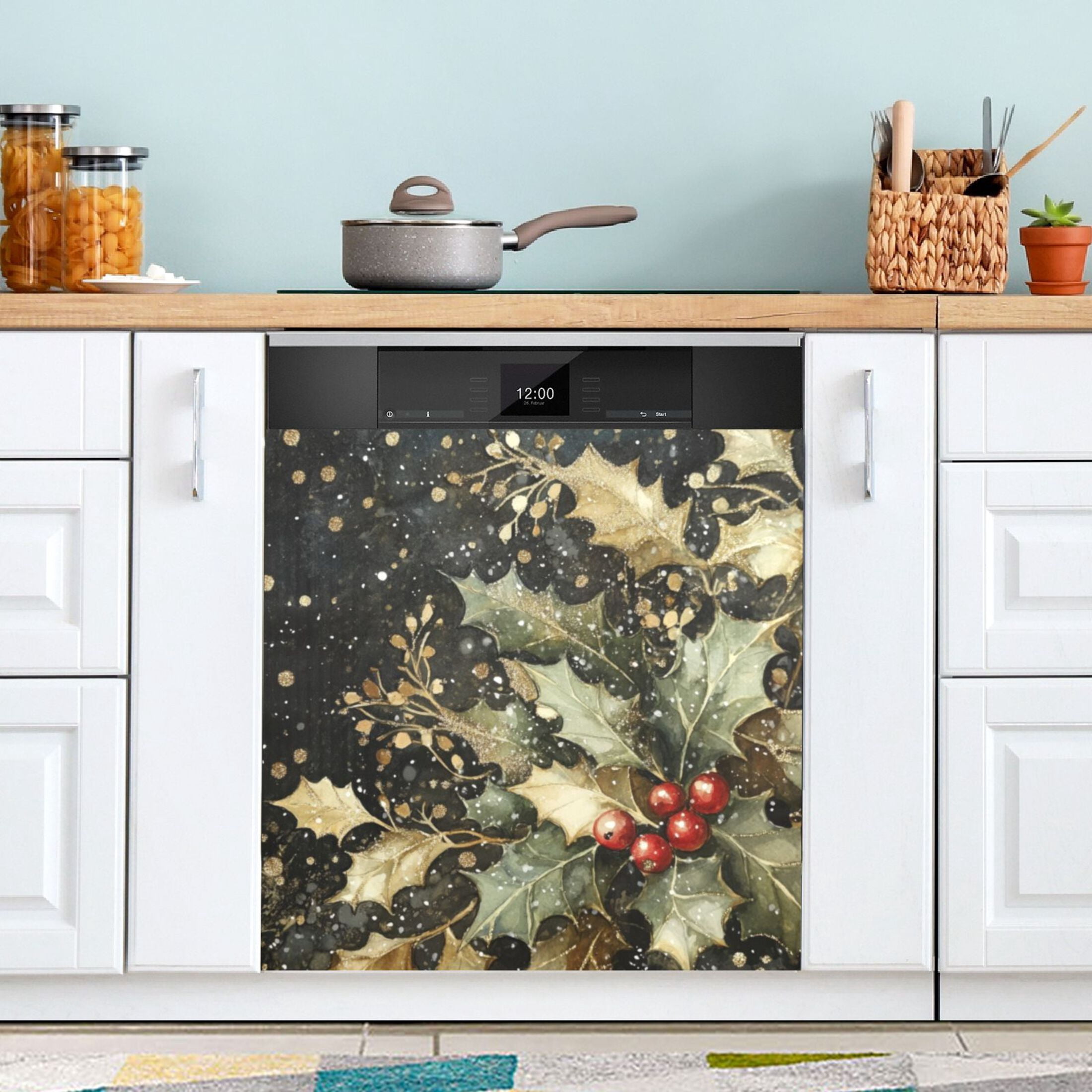 Dishwasher Magnetic Sticker 23x26 Inch Refrigerator Magnetic Sticker Washing Machine Magnetic Sticker Kitchen Panel Magnetic Sticker Home Decor Snowflake Holly and Mistletoe