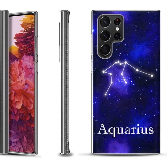 Slim-Fit Fashion Gel Phone Case for Samsung Galaxy S22 Ultra 5G, by OneToughShield ® - Zodiac / Aquarius