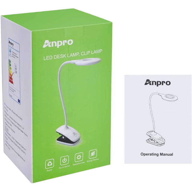 Lámpara de escritorio LED con clip, lámpara de escritorio de 28 LED, con tres modos de iluminación, lámpara de noche con atenuación continua, lámpara de libro (blanca), lámpara con clip con 1 puerto