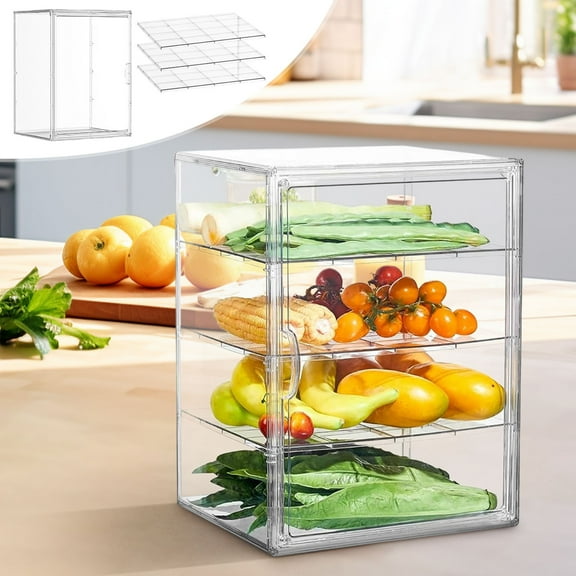 Pastries Display Case,Bread Box for Kitchen Countertop,4 Layers Adjustable Clear Bread Storage with Magnetic Door Pastries Display 15.7x11.8x9.8