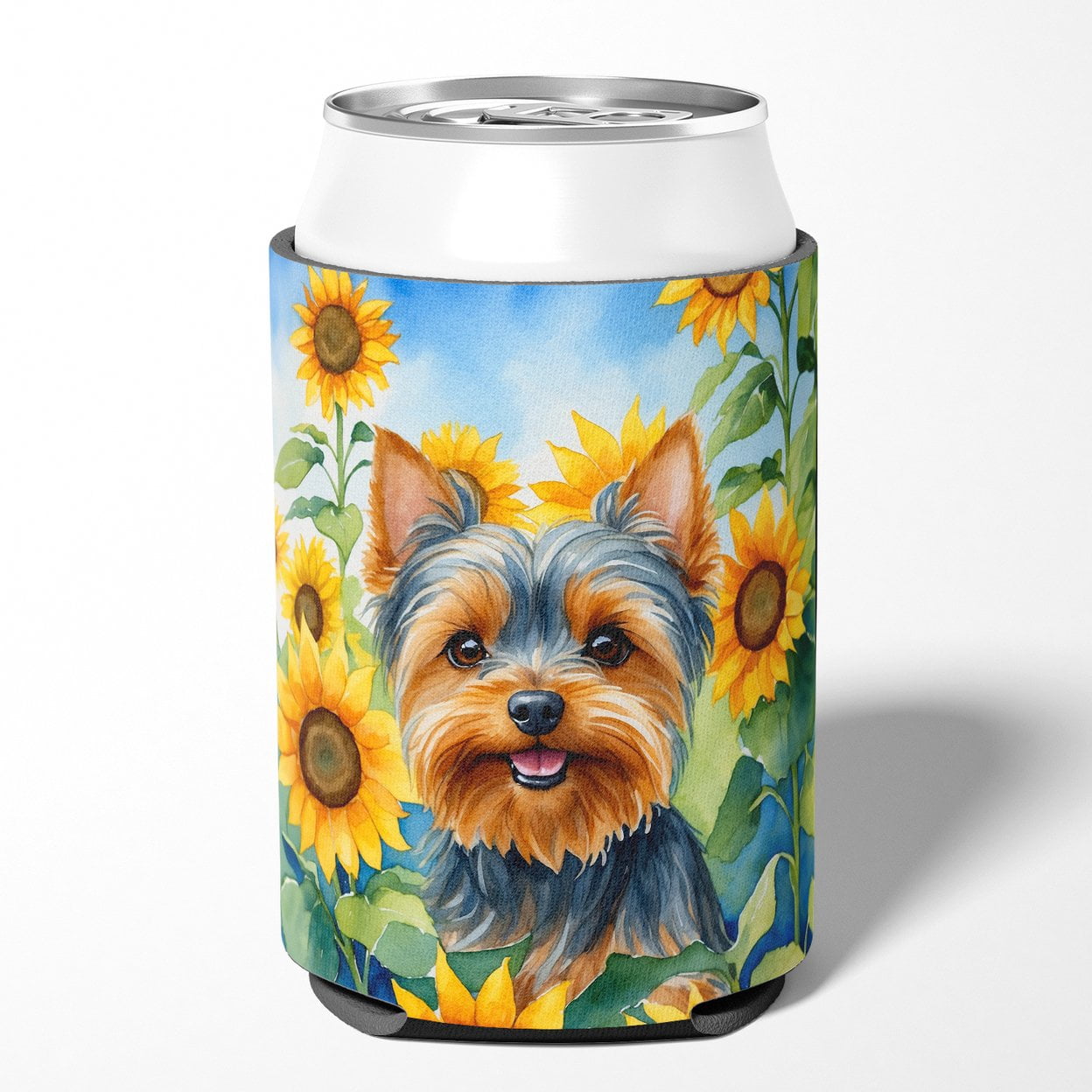 Yorkshire Terrier in Sunflowers Can or Bottle Hugger 3 in x 5 in
