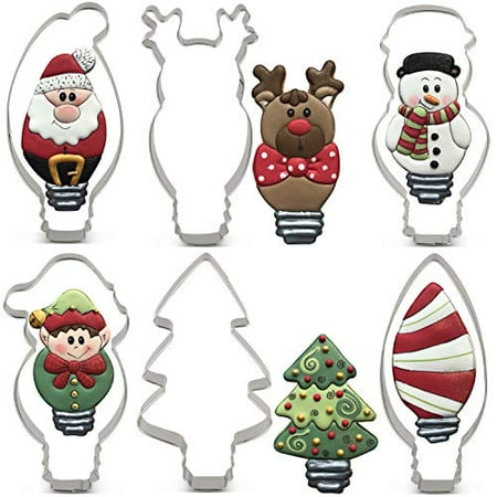 

LILIAO Christmas Lights Decoration Cookie Cutter Set - 6 Piece - Santa Christmas Tree Lights Snowman Reindeer and Little Boy - Stainless Steel - By Janka