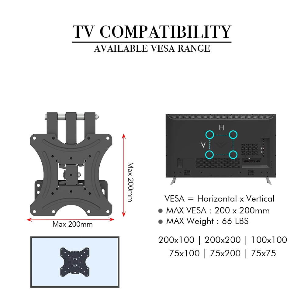 26-50" Adjustable Wall Mount Bracket Rotatable TV Stand TMX200 with Spirit Level