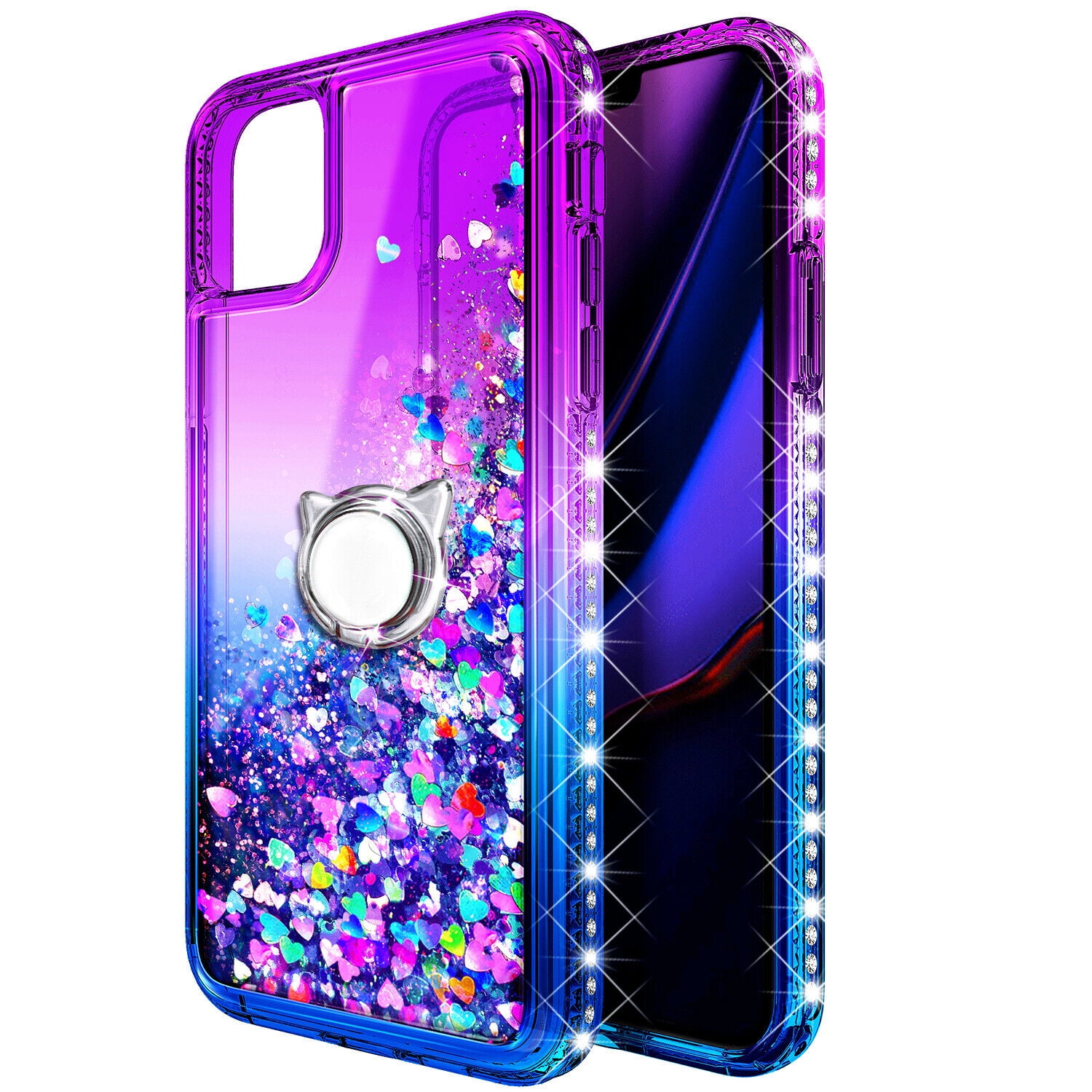 Glitter Case for iPhone 14 Pro, Sparkle Flowing Liquid Quicksand Soft TPU Bumper Cushion Women Phone Case, Purple&Blue -