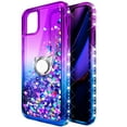 thumbnail image 4 of Case for iPhone 14 Plus, Moving Liquid Holographic Glitter Case with Kickstand, Women Slim Protective Case, Purple&Blue, 4 of 6