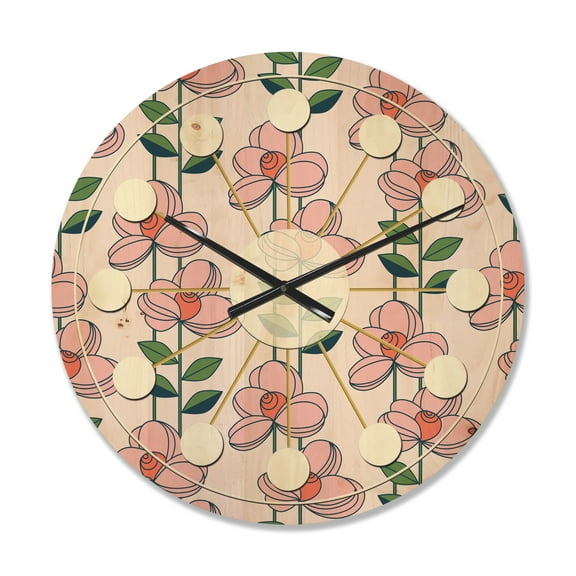 Designart 'Botanical Floral Retro XII' Mid-Century Modern Wood Wall Clock