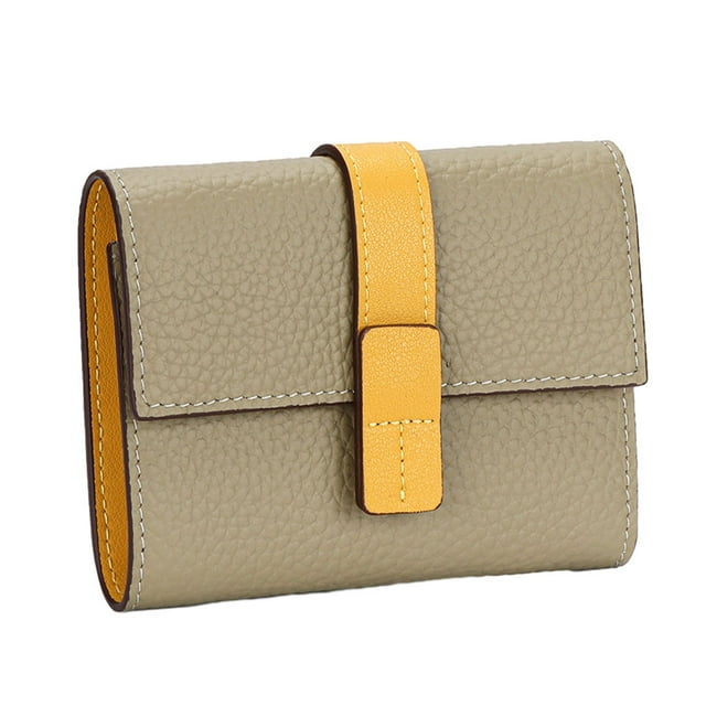 Ruiboury Leather Women Purse Rectangular Trifold Solid Color Stylish Card Holder Cash Compartment Photo Folder Wallet Notecase Grey