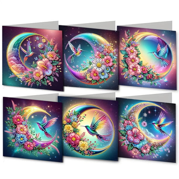 SGACAI Kit de 6 tarjetas de felicitación con pintura de diamantes creativos, regalo hecho a mano, nuevo F3