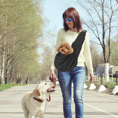 LINGJIA Small Pet Sling Carrier-Hands Free Reversible Pet Papoose Bag Tote Bag with a Pocket Safety Belt Dog Cat for Outdoor Travel for Outdoor Travel Black