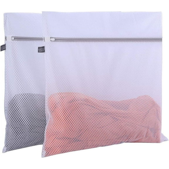 2 Pack Mesh Laundry Zipper Bag，Oversize Delicates Laundry Bag，Extra Large Durable Laundry Wash Bag with Honeycomb Mesh-Big Clothes,Household,Bed Sheet Storage bag 60*60cm/23.62*23.62inch