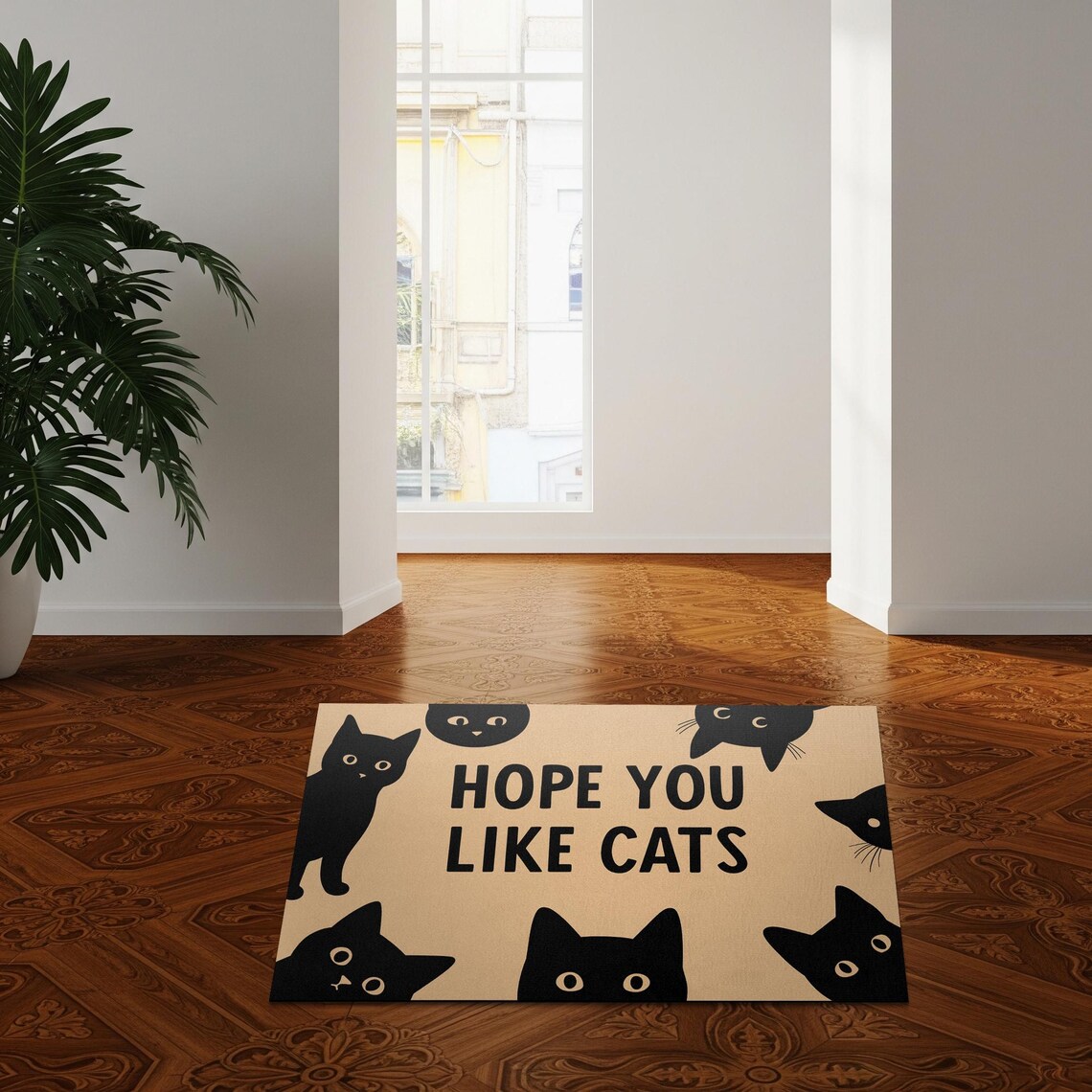 TiniDecor Hope You Like Cats Doormat – 18"x30" Funny Black Cat Entry Mat, Indoor Outdoor Rug
