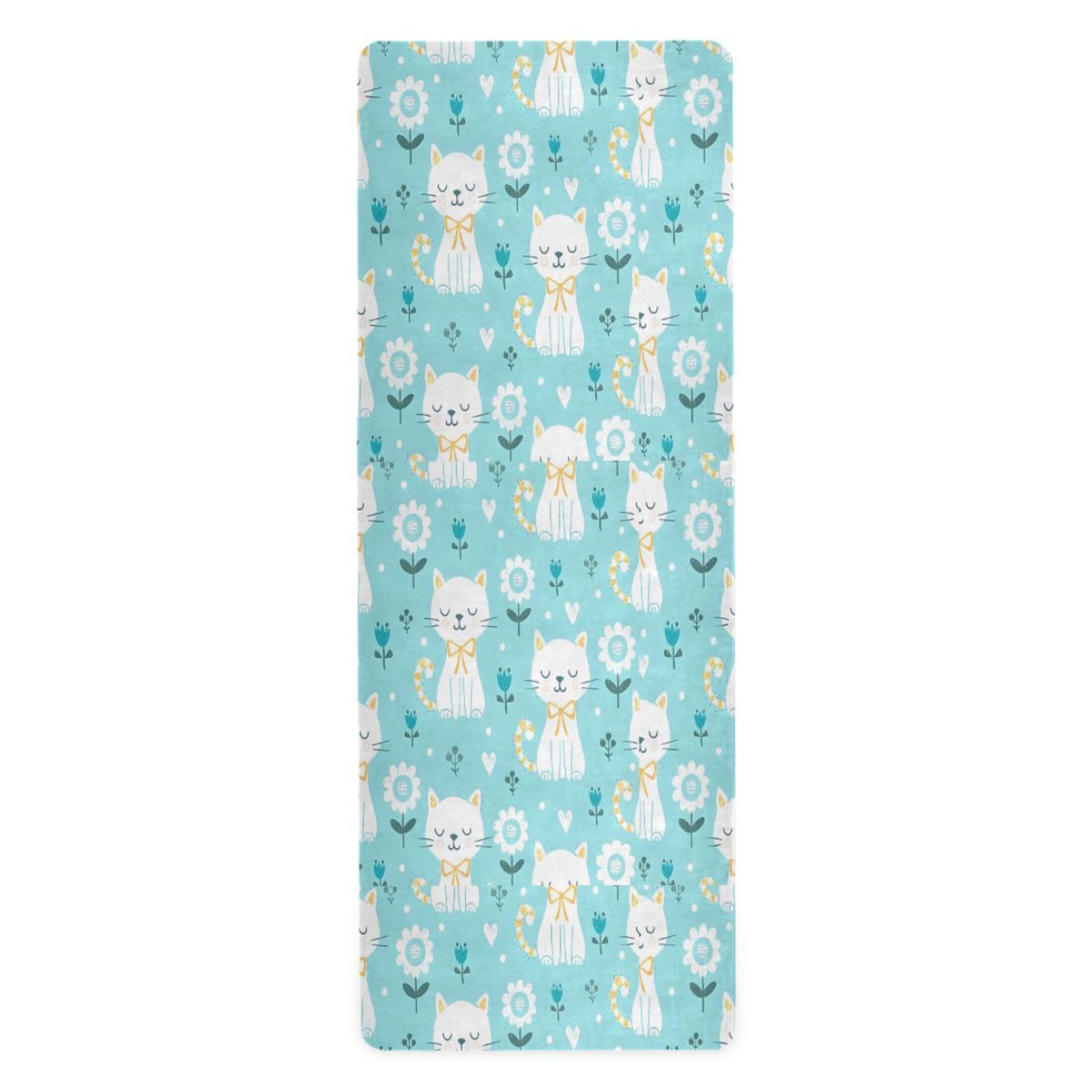 BZSMCE Yoga Mat Women Fitness Mat Flower White Cat Pattern