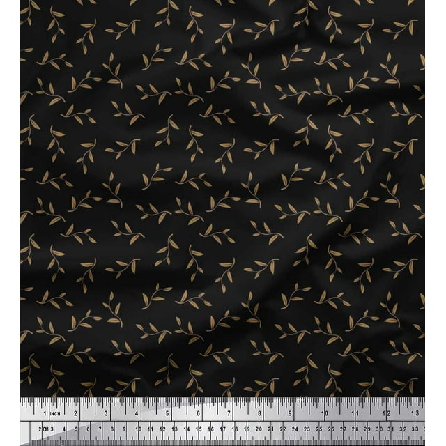 Soimoi polyester Crepe Fabric Artistic Leaves Decor Fabric Printed Yard 42 Inch Wide
