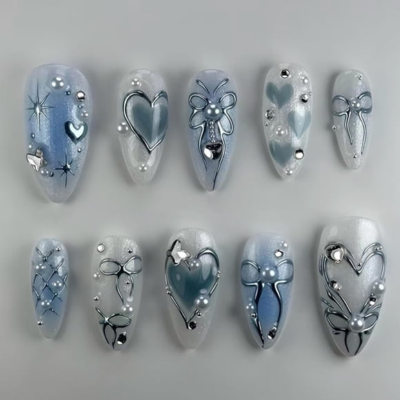Press on Nails GUAACCB para San Valentín, diseño de almendra mediana, hecho a mano