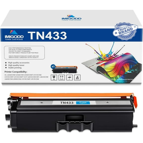 1-Pack TN433 Cyan Toner Cartridge Replacement for Brother 4,500 Pages with HL-L8260CDW L8360CDW L8360CDWT L9310CDW L9310CDWT L9310CDWTT DCP-L8410CDW MFC-L8610CDW L8690CDW L8900CDW L9570CDWT Printer