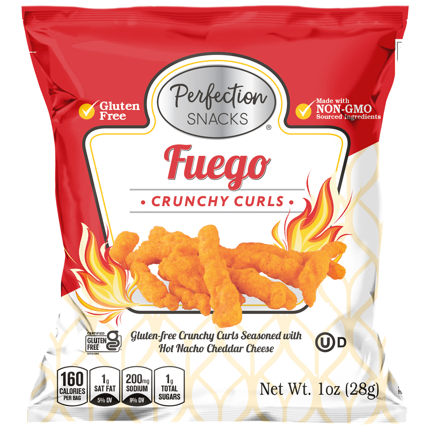 Perfection Snacks Fuego Crunchy Curls, Gluten Free, 1oz Bag (20 Pack