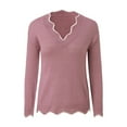 thumbnail image 5 of GigrtiJin Womens Scalloped V Neck Sweater Long Sleeve Knitted Fuzzy Fleece Chunky Loose Pullover Sweaters Tops, 5 of 6