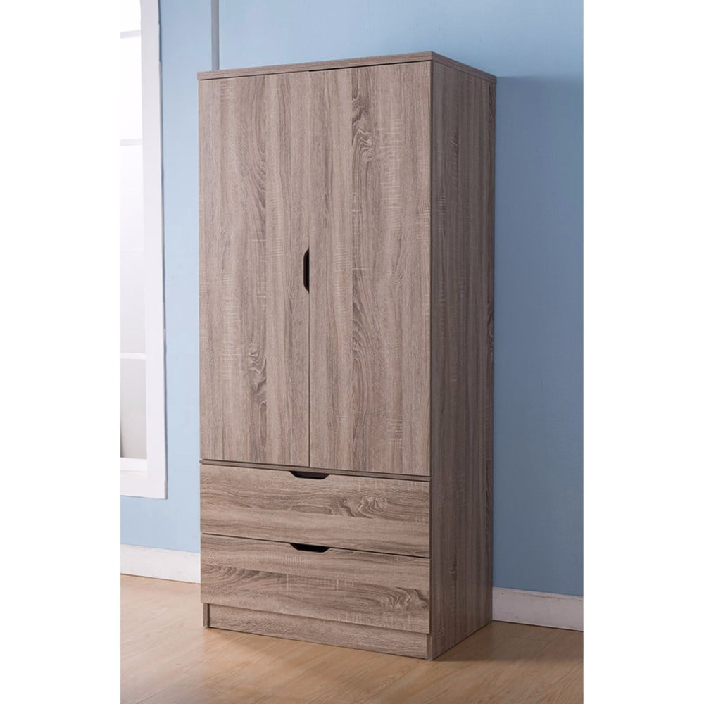 Brown Finish Two Door Wardrobe With Two Drawers.
