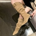thumbnail image 3 of Rain Boots Women TKYCMSUAKI Camel Suede Knee High Boots for Women Snip Toe Chunky Heel Cowgirl Boots Ladies Fall Wide Calf Tall Boots, 3 of 9