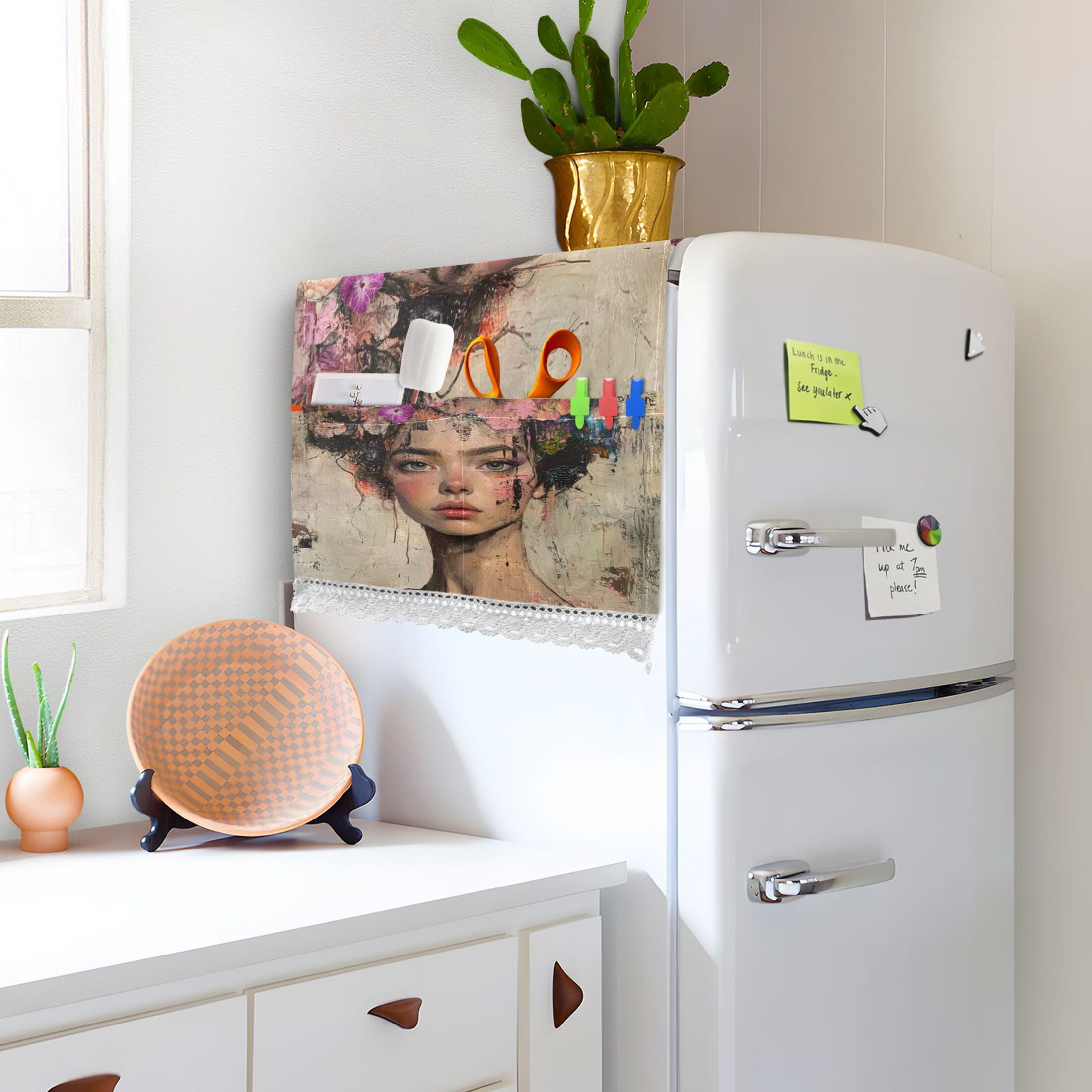 Artistic Scent GirlWasher and Dryer Covers Dust-Proof and Oil Resistant Fridge Cover with 4 Storage Pockets Washing Machine Top Cover for Laundry Kitchen Home 51.2 x 22 In