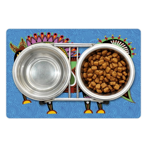 Ethnic Pet Mat for Food and Water, Folkloric Horse Animal with Tradition Ukraine Culture Ornament Boho Graphic, Non-Slip Rubber Mat for Dogs and Cats, 18" X 12", by Ambesonne