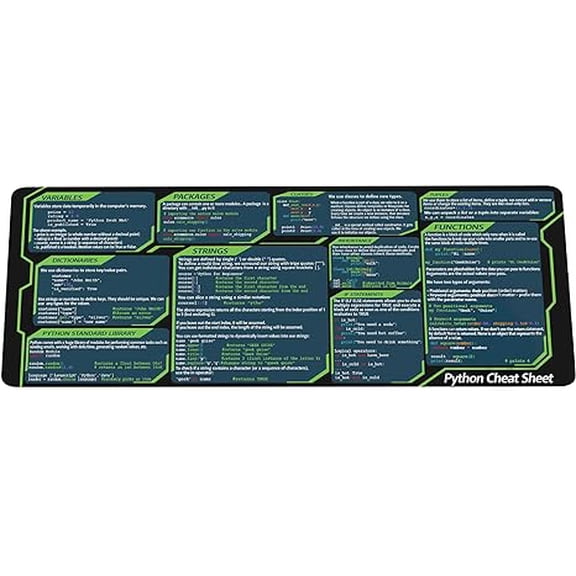 Python Cheat Sheet Mousepad for Beginner, Python Reference Guide Desk Mat, Python CheatSheet for Software Engineers, Gift for AI Programmer Desk Mat