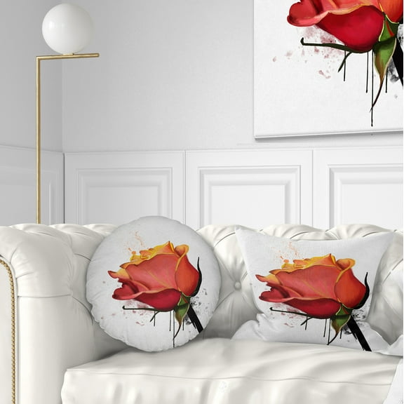 Designart Isolated Red Rose Watercolor Sketch - Floral Throw Pillow - 12x20