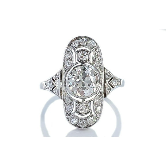 Vintage Bezel Set Diamond Plaque Wedding Ring 2.3 Ct Diamond 14K White Gold Over